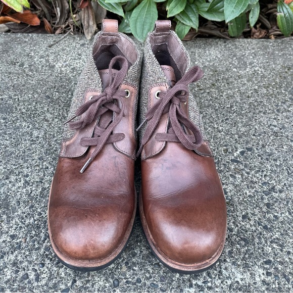 UGG Mens Brown Leather Brompton Grizzy Tweed Lace Up Chukka Boots - Picture 3 of 7